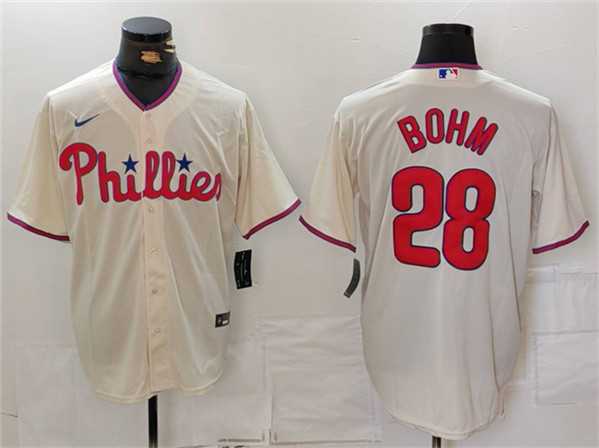 Men%27s Philadelphia Phillies #28 Alec Bohm Cream Cool Base Stitched Jersey